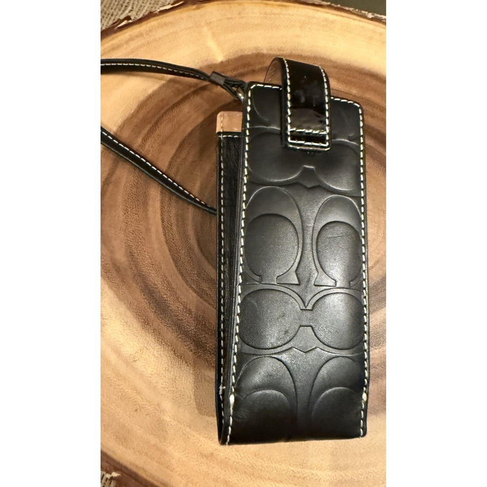 Vintage Coach Y2K Logo Black Leather Embossed Wrislet Case Eyeglass Sunglasses - Picture 4 of 8